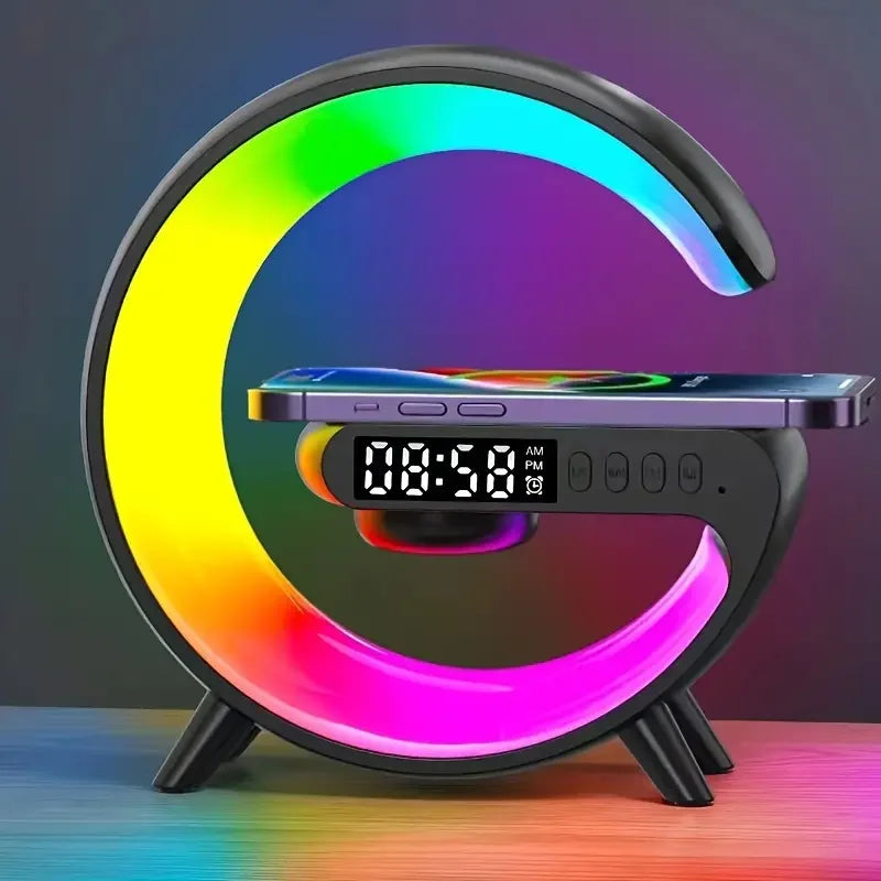 Multifunction Wireless Charger Stand Pad with RGB Light | Alarm Clock | Speaker (Assorted Colors)