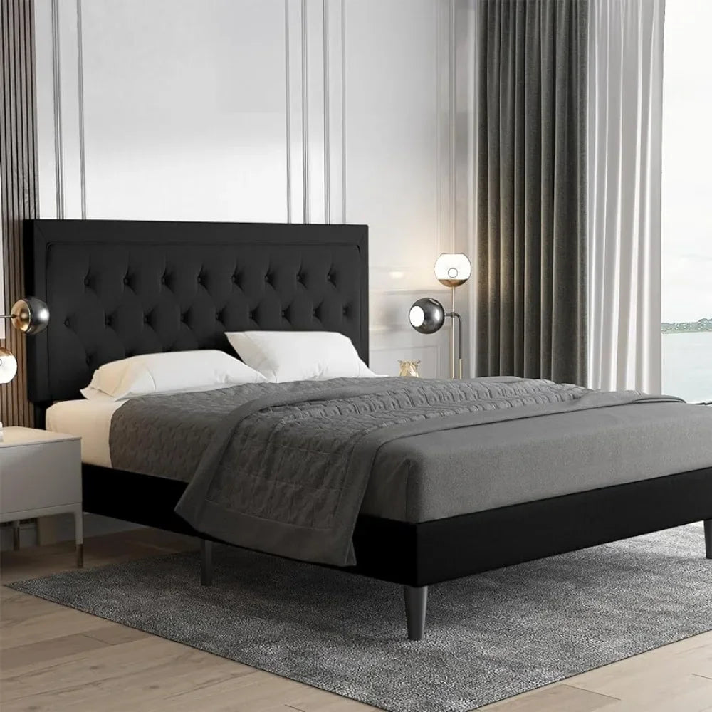 Upholstered Wooden Slat Platform Bed Frame (Assorted Sizes and Colors)