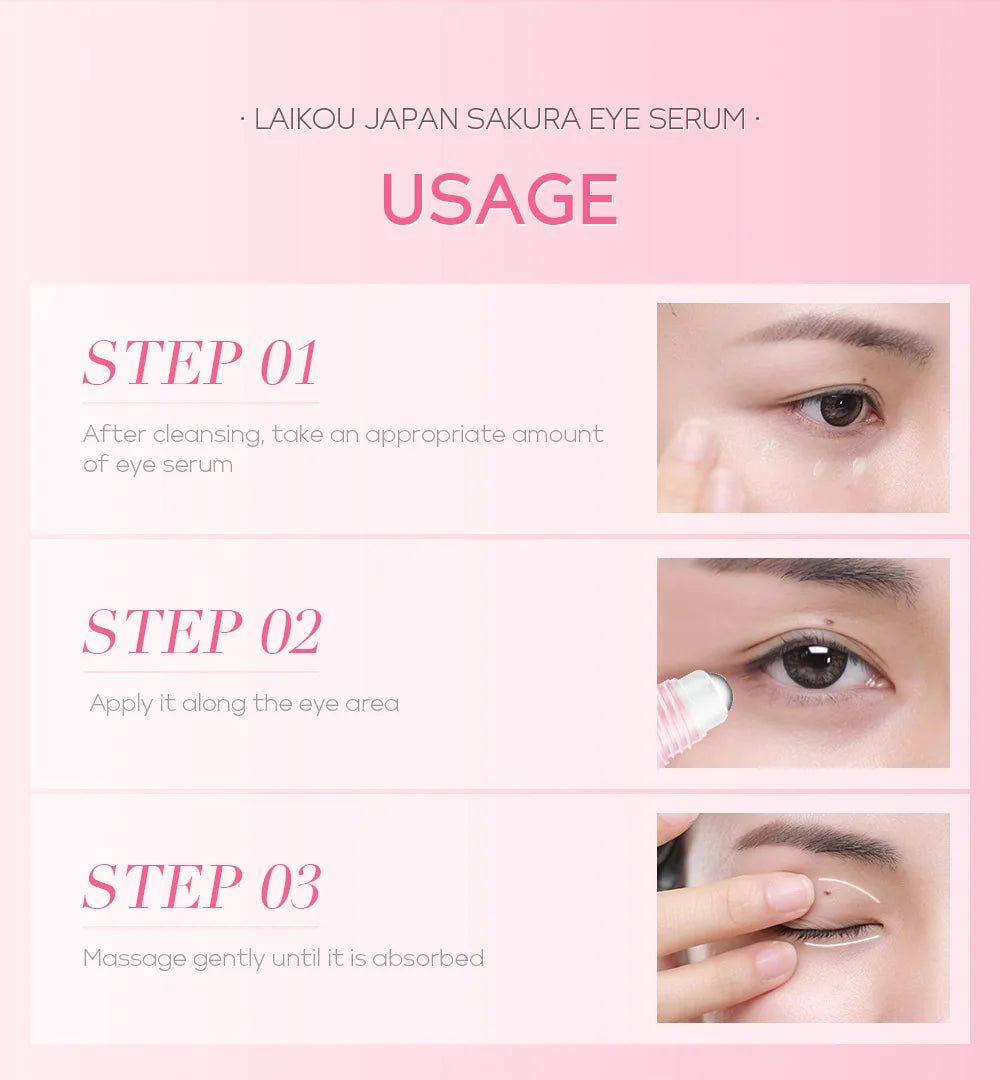 15 ml. LAIKOU Sakura Eye Serum Eye Roller Massage with Vitamin C