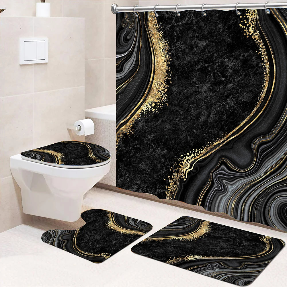 4pcs. Bathroom Set | Shower Curtain | Non-Slip Rugs |Toilet Seat Cover | Bath Carpet (Assorted Designs)